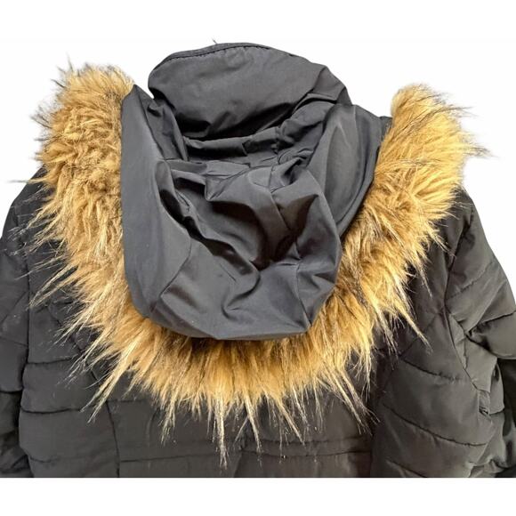 Tommy Hilfiger Puffer Coat Womens XL Black Faux Fur Trim Hooded Warm Outdoor Y2K - Picture 5 of 16
